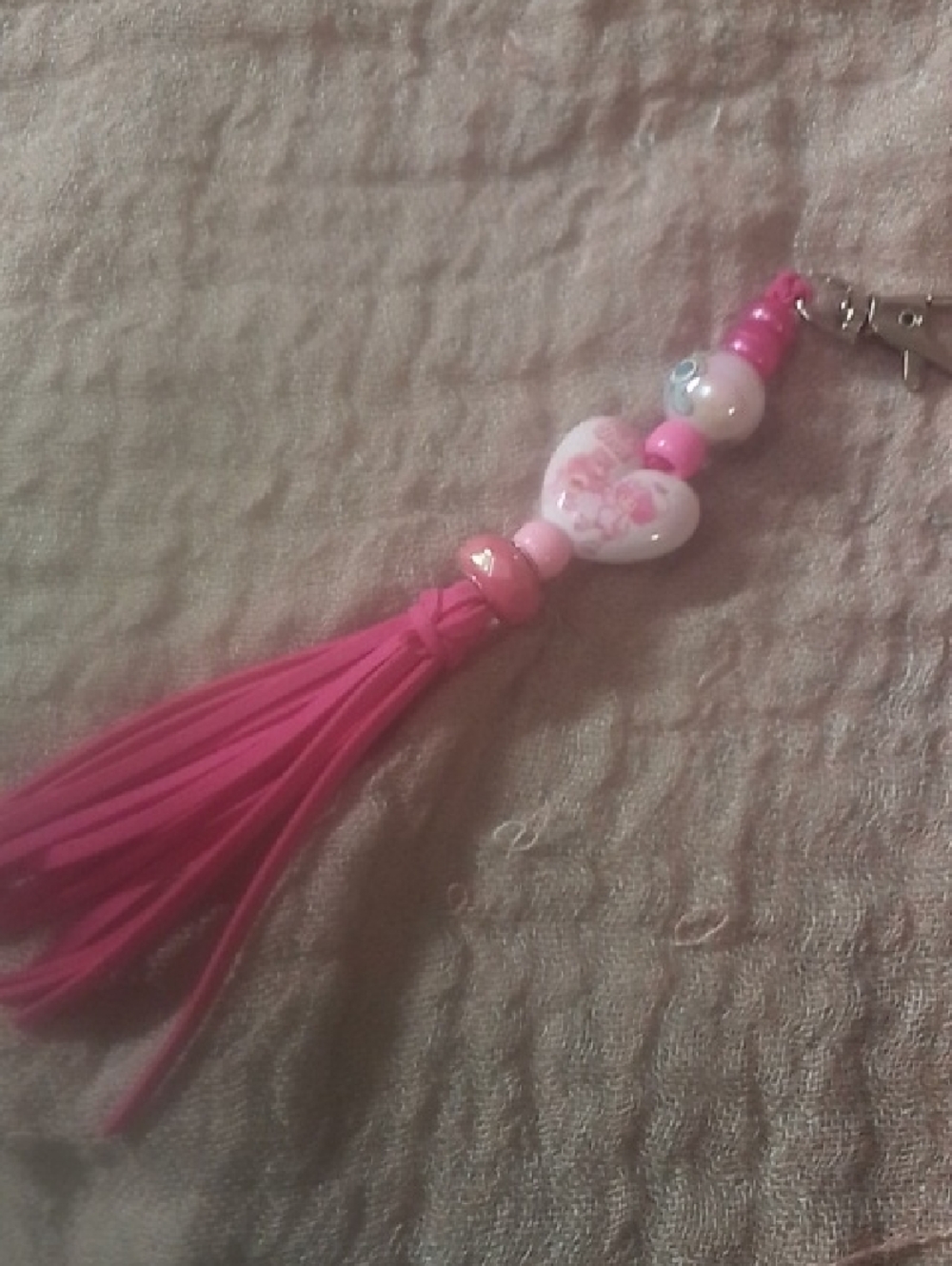 Pink Heart Tassel Keychain Charm
